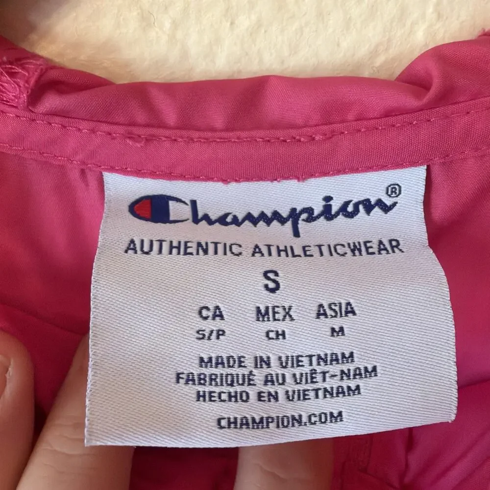 Champion Women's S Pink Packable Anorak Windbreaker Jacket J1015 Sleeve Logo - Picture 4 of 9